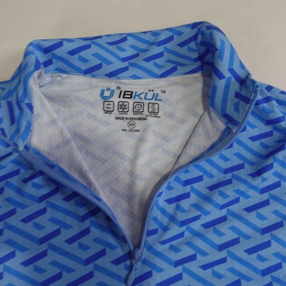 IBKUL Fatima Blue Geometric Navy Long Sleeve Mock Golf Shirt Size XS active - Picture 2 of 7